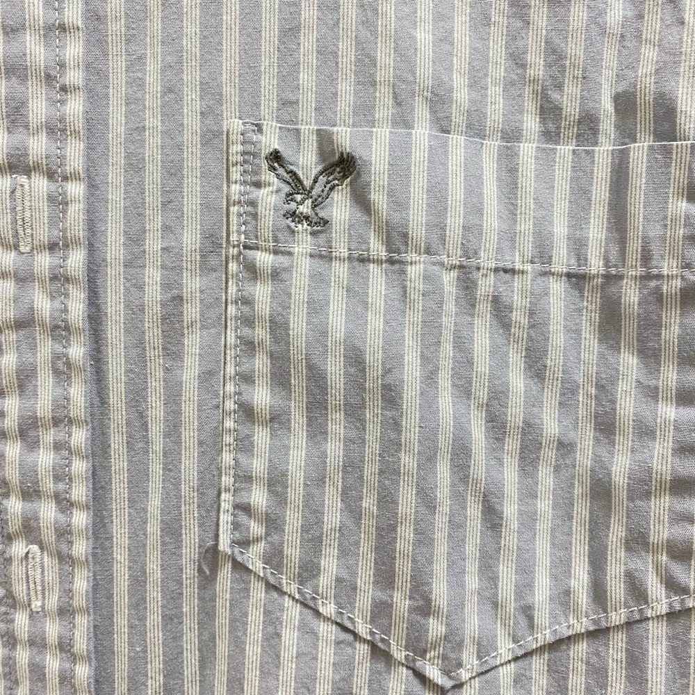 Men’s AE Striped Button Down - Light Blue - Picture 4 of 7